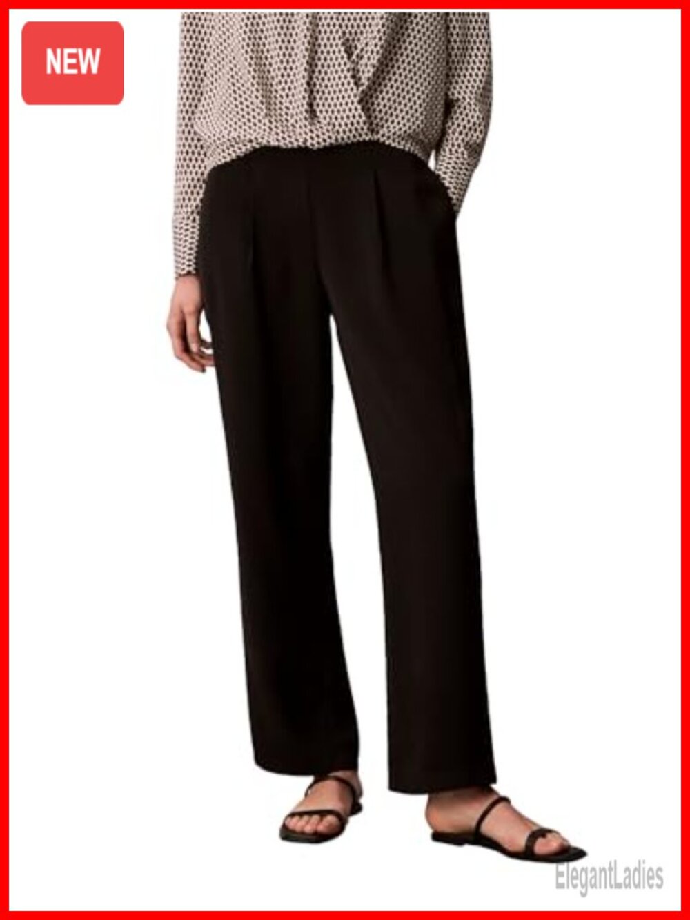 Calvin Klein Crepe Wide Leg Trouser Relaxed Straight High Rise Business Casual